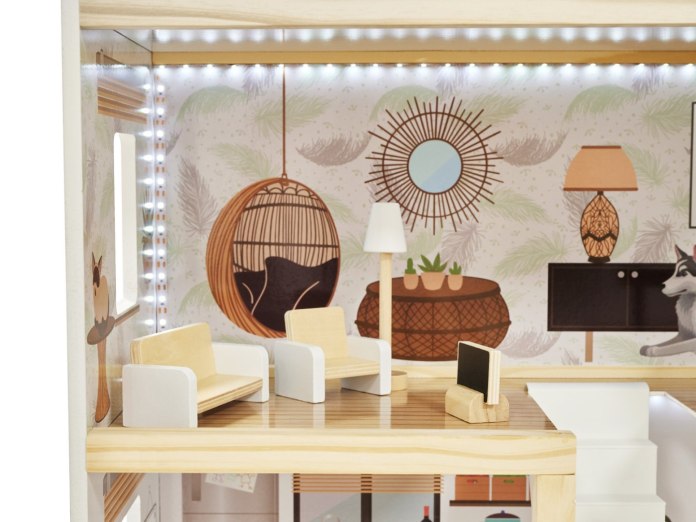 Drewniany Domek dla lalek z mebelkami